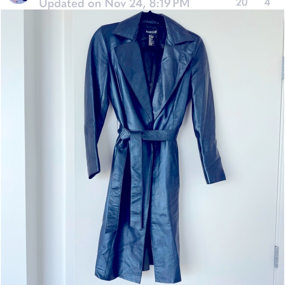 Original sz2 BEBE metallic blue leather trench!!